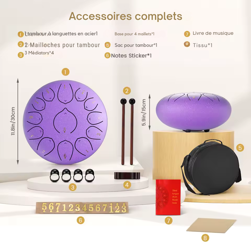 Tongue Drum 12 pouces 13 notes – PACK COMPLET