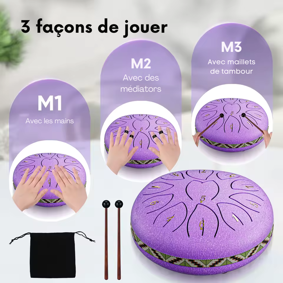 Tongue Drum 12 pouces 13 notes – PACK COMPLET
